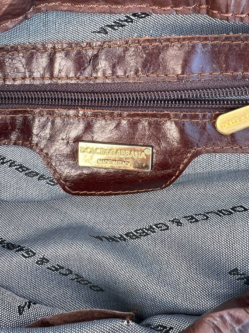 Authentic DOLCE & GABBANA Mainline Brown Crinkled Leather Braided Hobo Bag Y2K - Picture 3 of 13